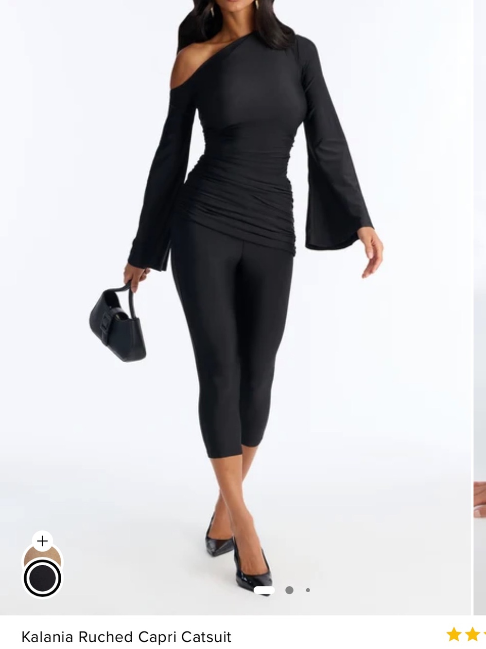 Fashion Nova Black One-Shoulder Ruched Capri Jumpsuit